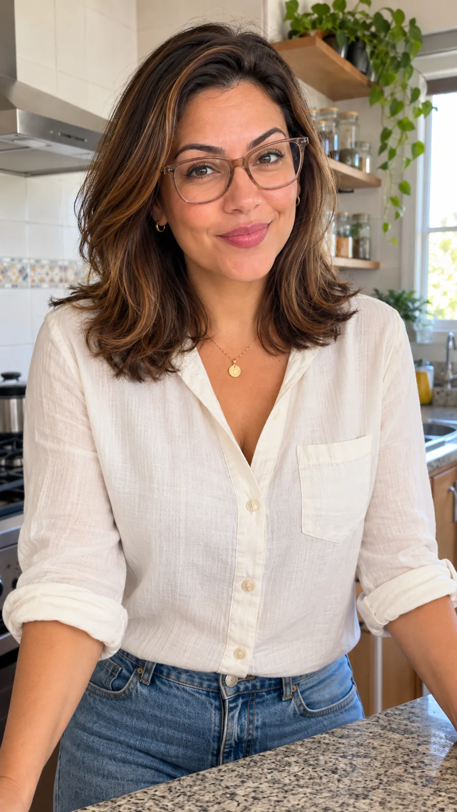 Marina Oliveira na cozinha de sua casa em Minas Gerais